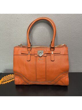 Guess Orange Shoulder Satchel Handbag With Gold-Tone